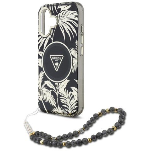 Guess Palm Trees Triangle Pearl Strap MagSafe - Etui do iPhone 16 (czarny) Guess Palm Trees Triangle Pearl Strap MagSafe - Etui do iPhone 16 (czarny)