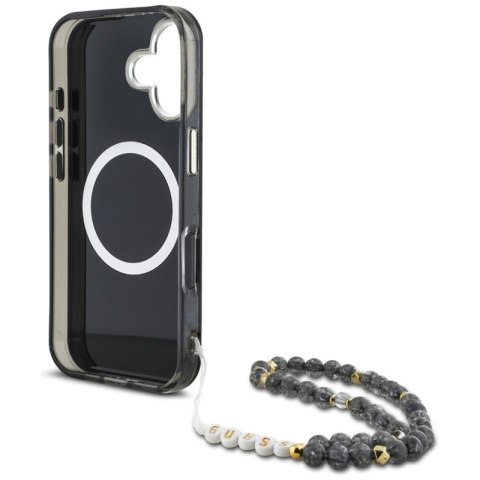 Guess Palm Trees Triangle Pearl Strap MagSafe - Etui do iPhone 16 (czarny) Guess Palm Trees Triangle Pearl Strap MagSafe - Etui do iPhone 16 (czarny)
