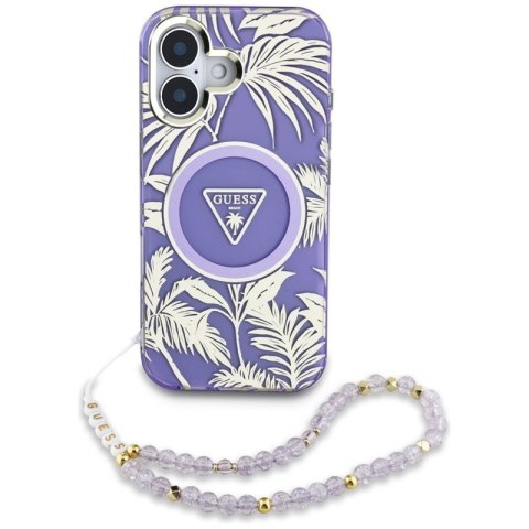 Guess Palm Trees Triangle Pearl Strap MagSafe - Etui do iPhone 16 (fioletowy) Guess Palm Trees Triangle Pearl Strap MagSafe - Etui do iPhone 16 (fioletowy)