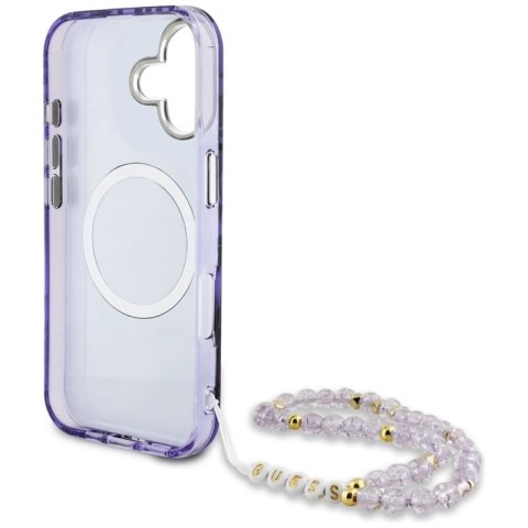 Guess Palm Trees Triangle Pearl Strap MagSafe - Etui do iPhone 16 (fioletowy) Guess Palm Trees Triangle Pearl Strap MagSafe - Etui do iPhone 16 (fioletowy)