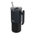 Quokka Umi - Kubek termiczny ze stali nierdzewnej 720 ml ze słomką i silikonową podstawką (Black)