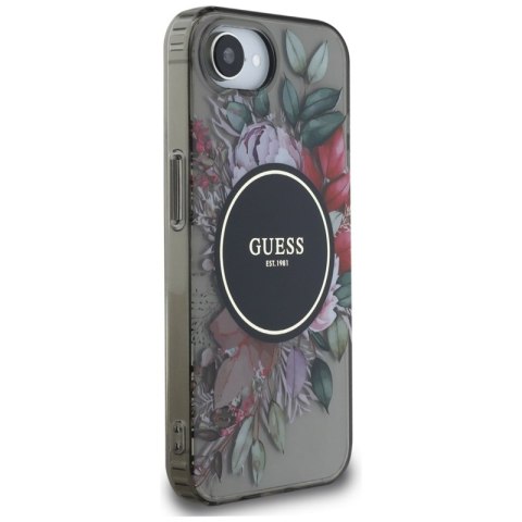 Guess IML Flowers MagSafe - Etui do iPhone 16e (czarny) Guess IML Flowers MagSafe - Etui do iPhone 16e (czarny)