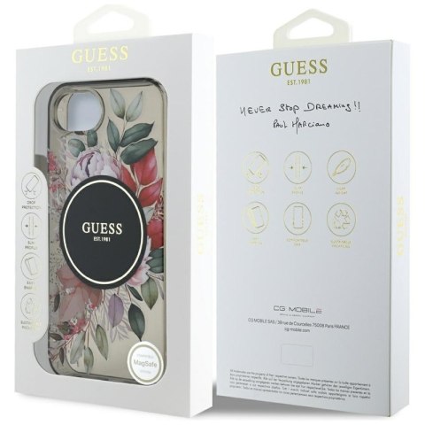 Guess IML Flowers MagSafe - Etui do iPhone 16e (czarny) Guess IML Flowers MagSafe - Etui do iPhone 16e (czarny)