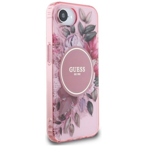 Guess IML Flowers MagSafe - Etui do iPhone 16e (różowy) Guess IML Flowers MagSafe - Etui do iPhone 16e (różowy)