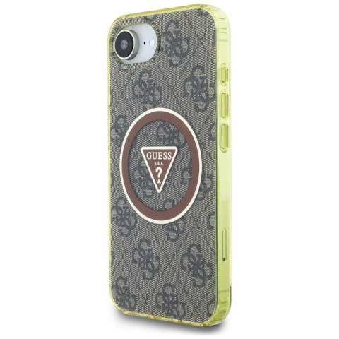 Guess IML Metal Glitter 4G Circle Triangle MagSafe - Etui do iPhone 16e (brązowy) Guess IML Metal Glitter 4G Circle Triangle MagSafe - Etui do iPhone 16e (brązowy)
