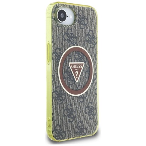 Guess IML Metal Glitter 4G Circle Triangle MagSafe - Etui do iPhone 16e (brązowy) Guess IML Metal Glitter 4G Circle Triangle MagSafe - Etui do iPhone 16e (brązowy)