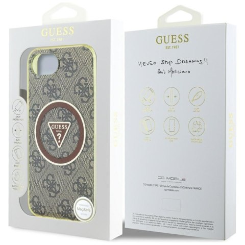 Guess IML Metal Glitter 4G Circle Triangle MagSafe - Etui do iPhone 16e (brązowy) Guess IML Metal Glitter 4G Circle Triangle MagSafe - Etui do iPhone 16e (brązowy)