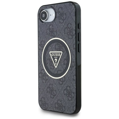 Guess IML Metal Glitter 4G Circle Triangle MagSafe - Etui do iPhone 16e (czarny) Guess IML Metal Glitter 4G Circle Triangle MagSafe - Etui do iPhone 16e (czarny)