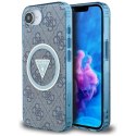 Guess IML Metal Glitter 4G Circle Triangle MagSafe - Etui do iPhone 16e (niebieski)
