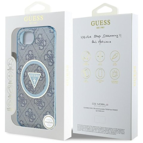 Guess IML Metal Glitter 4G Circle Triangle MagSafe - Etui do iPhone 16e (niebieski) Guess IML Metal Glitter 4G Circle Triangle MagSafe - Etui do iPhone 16e (niebieski)