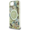 Guess IML Metal Glitter Flowers Triangle MagSafe - Etui do iPhone 16e (zielony)