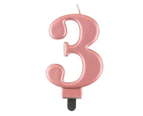 Świeczka cyferka 3, metalik Rose Gold, 8 cm Świeczka cyferka 3, metalik Rose Gold, 8 cm