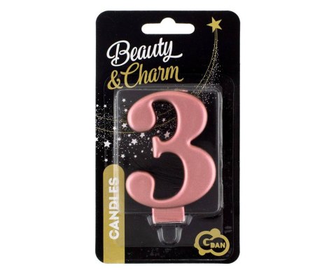 Świeczka cyferka 3, metalik Rose Gold, 8 cm Świeczka cyferka 3, metalik Rose Gold, 8 cm