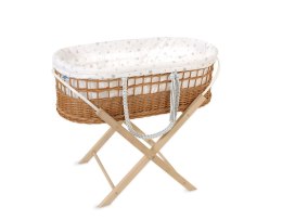 Kosz mojżesza BOHO wiklinowy ze stojakiem z wyściółką bawełnianą - mini gwiazdki szare