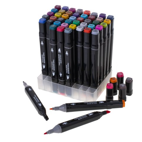 Markery dwustronne alkoholowe w etui 48 + podstawka Markery dwustronne alkoholowe w etui 48 + podstawka