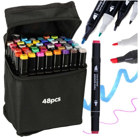 Markery dwustronne alkoholowe w etui 48 + podstawka Markery dwustronne alkoholowe w etui 48 + podstawka