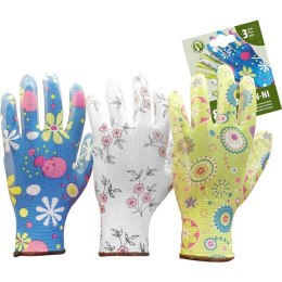 Rękawice REIS RGARDEN-NI MIX poliestrowe powlekane nitrylem mix kolorów (3pary) roz.9/L