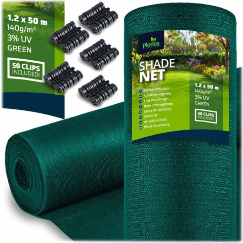 Siatka cieniująca 1,2x50m 140g/m2 + 50 zacisków zielona Siatka cieniująca 1,2x50m 140g/m2 + 50 zacisków zielona