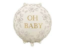 Balon foliowy okrągły Oh Baby - beżowy ze złotym napisem, 35x35 cm