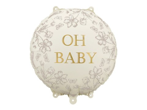 Balon foliowy okrągły Oh Baby - beżowy ze złotym napisem, 35x35 cm Balon foliowy okrągły Oh Baby - beżowy ze złotym napisem, 35x35 cm