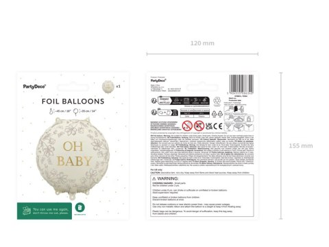 Balon foliowy okrągły Oh Baby - beżowy ze złotym napisem, 35x35 cm Balon foliowy okrągły Oh Baby - beżowy ze złotym napisem, 35x35 cm