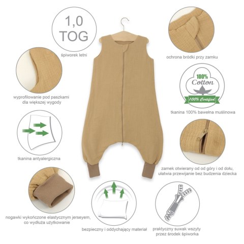 Muślinowy śpiworek dla dzieci z nogawkami L 9-24 mcy letni TOG 1.0 - camel Muślinowy śpiworek dla dzieci z nogawkami L 9-24 mcy letni TOG 1.0 - camel