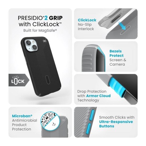 Speck Presidio2 Grip ClickLock & MagSafe - Etui iPhone 16e / iPhone 15 / iPhone 14 / iPhone 13 (Black) Speck Presidio2 Grip ClickLock & MagSafe - Etui iPhone 16e / iPhone 15 / iPhone 14 / iPhone 13 (Black)