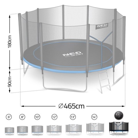 Trampolina ogrodowa 15ft/465cm z siatką zewnętrzną i drabinką Neo-Sport Trampolina ogrodowa 15ft/465cm z siatką zewnętrzną i drabinką Neo-Sport
