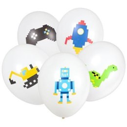 Balony Klocki Piksele Gra - Lateksowe 28cm, 5 szt.