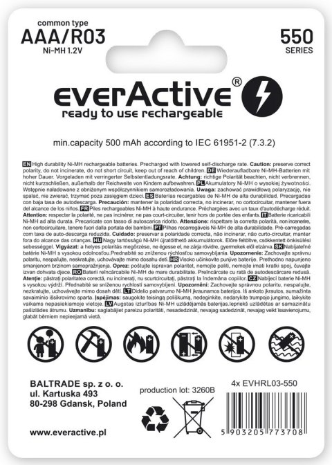 Akumulatorek EVERACTIVE Infinity Line AAA/HR03 550mAh (4szt) Akumulatorek EVERACTIVE Infinity Line AAA/HR03 550mAh (4szt)