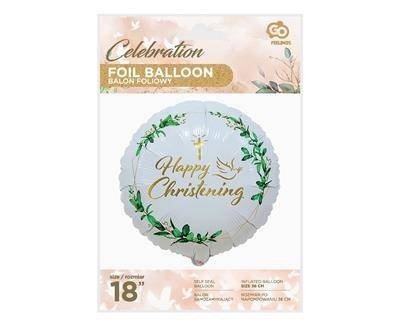 Balon foliowy Happy Christening (krzyż i gołąbek) 46cm Balon foliowy Happy Christening (krzyż i gołąbek) 46cm
