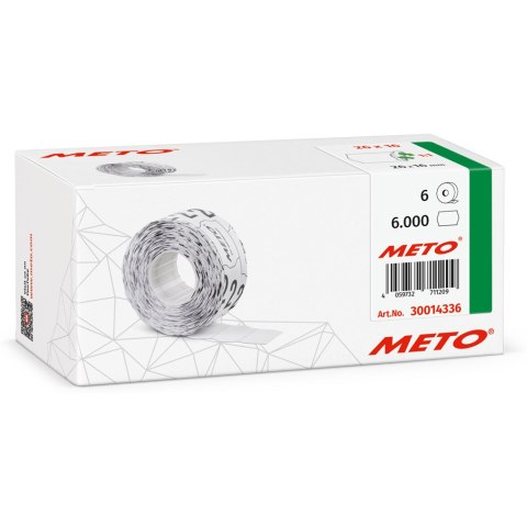 Etykiety cenowe w rolce do metkownicy dwurzędowej, 26x16 mm, (6 sztuk) białe faliste, usuwalny klej METO M30014336 Etykiety cenowe w rolce do metkownicy dwurzędowej, 26x16 mm, (6 sztuk) białe faliste, usuwalny klej METO M30014336