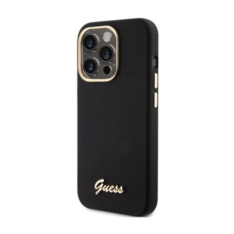 Guess Silicone Script Metal Logo & Frame - Etui iPhone 15 Pro Max (czarny) Guess Silicone Script Metal Logo & Frame - Etui iPhone 15 Pro Max (czarny)