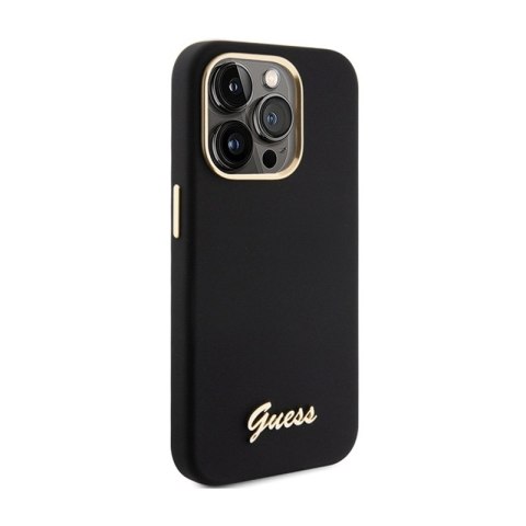 Guess Silicone Script Metal Logo & Frame - Etui iPhone 15 Pro Max (czarny) Guess Silicone Script Metal Logo & Frame - Etui iPhone 15 Pro Max (czarny)