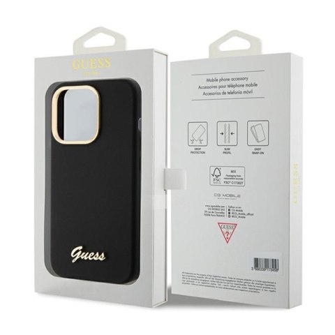 Guess Silicone Script Metal Logo & Frame - Etui iPhone 15 Pro Max (czarny) Guess Silicone Script Metal Logo & Frame - Etui iPhone 15 Pro Max (czarny)