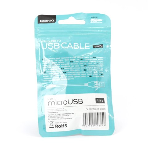 Kabel USB-A -> microUSB 1m 2A czarny OMEGA BAJA (44344) Kabel USB-A -> microUSB 1m 2A czarny OMEGA BAJA (44344)