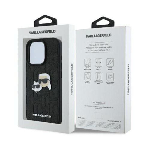Karl Lagerfeld Monogram Karl & Chaoupette Head Pin - Etui iPhone 16 Pro Max (czarny) Karl Lagerfeld Monogram Karl & Chaoupette Head Pin - Etui iPhone 16 Pro Max (czarny)