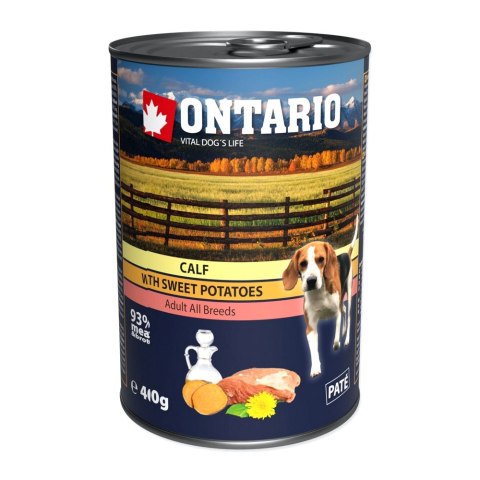 Ontario konserwa dla psów Cielęcina, Słodkie Ziemniaki., Mniszek lekarski, olej lniany 400g (214-2017) Ontario konserwa dla psów Cielęcina, Słodkie Ziemniaki., Mniszek lekarski, olej lniany 400g (214-2017)