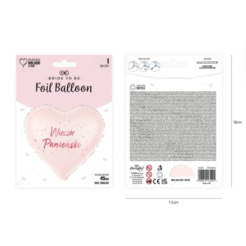 Balon foliowy Serce, Jasnoróżowy, Wieczór Panieński, 45 cm Balon foliowy Serce, Jasnoróżowy, Wieczór Panieński, 45 cm