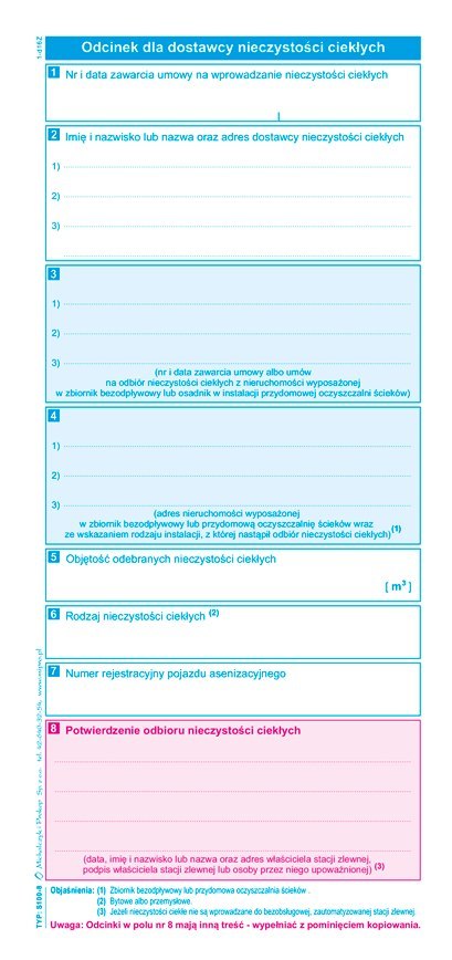 S-100-8 Potwierdzenie odbioru nieczystości ciekłych w zlewni MICHALCZYK I PROKOP S-100-8 Potwierdzenie odbioru nieczystości ciekłych w zlewni MICHALCZYK I PROKOP