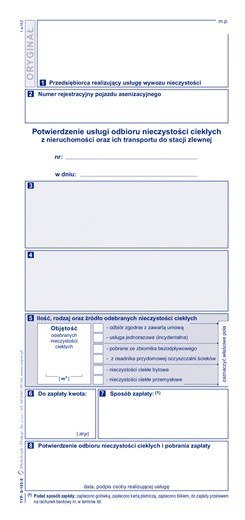 S-105-8 Potwierdzenie usługi odbioru nieczystości ciekłych oraz ich transportu do stacji zlewnej MICHALCZYK I PROKOP S-105-8 Potwierdzenie usługi odbioru nieczystości ciekłych oraz ich transportu do stacji zlewnej MICHALCZYK I PROKOP