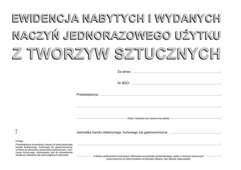 S-210-3 Ewidencja nabytych i wydanych naczyń jednorazowego użytku z tworzyw sztucznych MICHALCZYK I PROKOP S-210-3 Ewidencja nabytych i wydanych naczyń jednorazowego użytku z tworzyw sztucznych MICHALCZYK I PROKOP