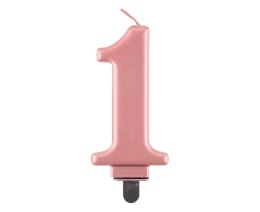 Świeczka cyferka 1, metalik Rose Gold, 8 cm