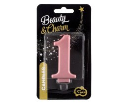 Świeczka cyferka 1, metalik Rose Gold, 8 cm