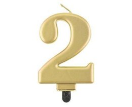 Świeczka cyferka 2, metalik złota, 8 cm