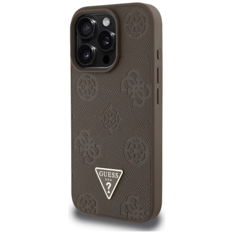 Guess Grained Hot Stamp Peony Triangle Logo MagSafe - Etui do iPhone 16 Pro (brązowy) Guess Grained Hot Stamp Peony Triangle Logo MagSafe - Etui do iPhone 16 Pro (brązowy)