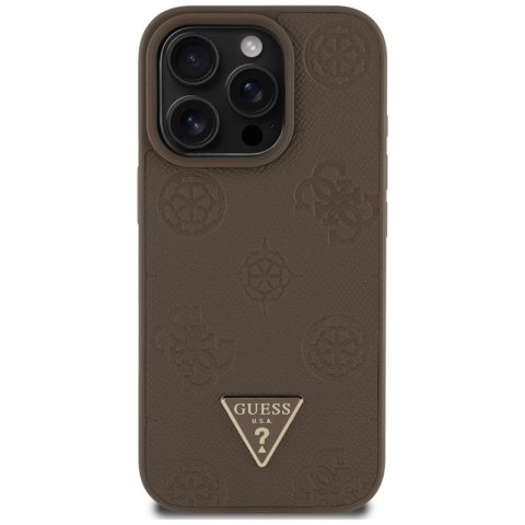 Guess Grained Hot Stamp Peony Triangle Logo MagSafe - Etui do iPhone 16 Pro (brązowy) Guess Grained Hot Stamp Peony Triangle Logo MagSafe - Etui do iPhone 16 Pro (brązowy)