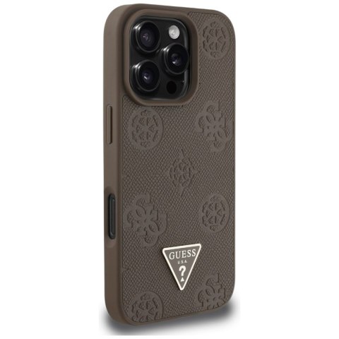 Guess Grained Hot Stamp Peony Triangle Logo MagSafe - Etui do iPhone 16 Pro (brązowy) Guess Grained Hot Stamp Peony Triangle Logo MagSafe - Etui do iPhone 16 Pro (brązowy)