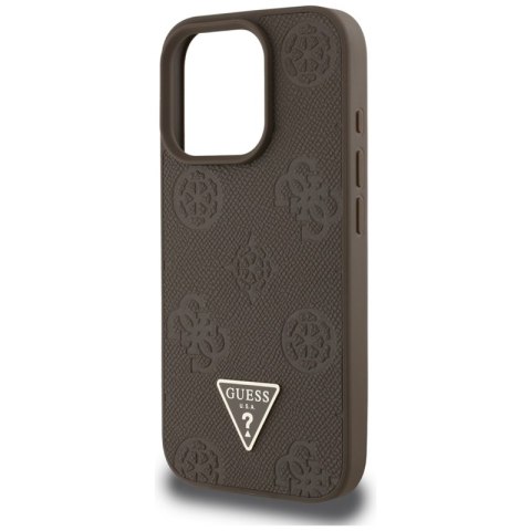 Guess Grained Hot Stamp Peony Triangle Logo MagSafe - Etui do iPhone 16 Pro (brązowy) Guess Grained Hot Stamp Peony Triangle Logo MagSafe - Etui do iPhone 16 Pro (brązowy)