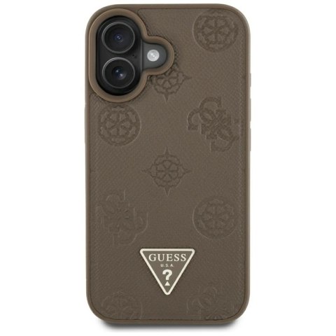 Guess Grained Hot Stamp Peony Triangle Logo MagSafe - Etui do iPhone 16 (brązowy) Guess Grained Hot Stamp Peony Triangle Logo MagSafe - Etui do iPhone 16 (brązowy)